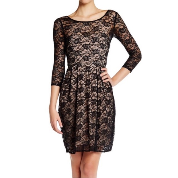 Betsey Johnson black lace Dress SKATER Fit Flare USA 90s - Picture 1 of 11
